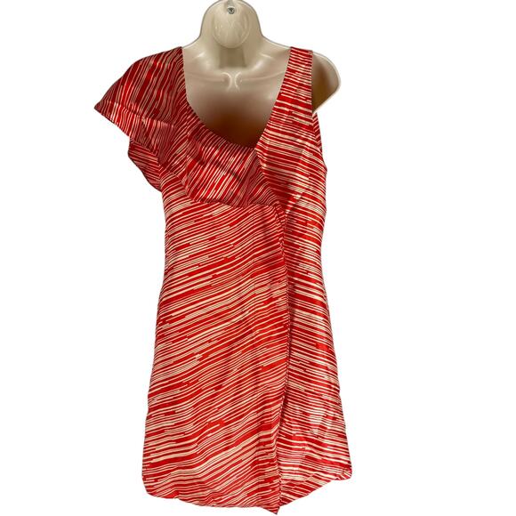 NEW Diane Von Furstenberg Silk Asym Ruffle Dress Cold Shoulder Red Size 6 - Picture 6 of 8